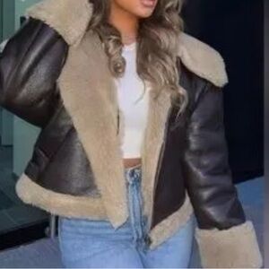 Zara Teddy Jacket - Brown and Cream